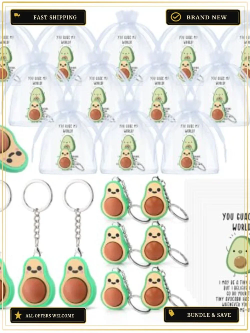 24 Pack Avocado Clicker Keychains Fidget Toy Stress Relief Party Favors PLA